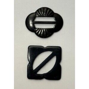 Vintage Set Of 2 Black Plastic Belt Buckles Or Scarf Slide